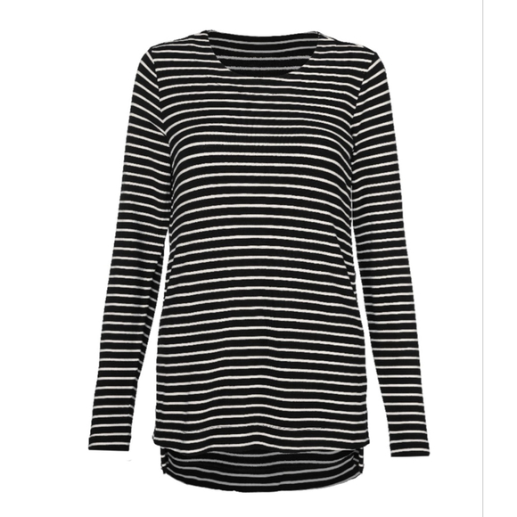 CAbi Side Snap Tee #6332 Black and White Stripe Size L EUC - Picture 1 of 10